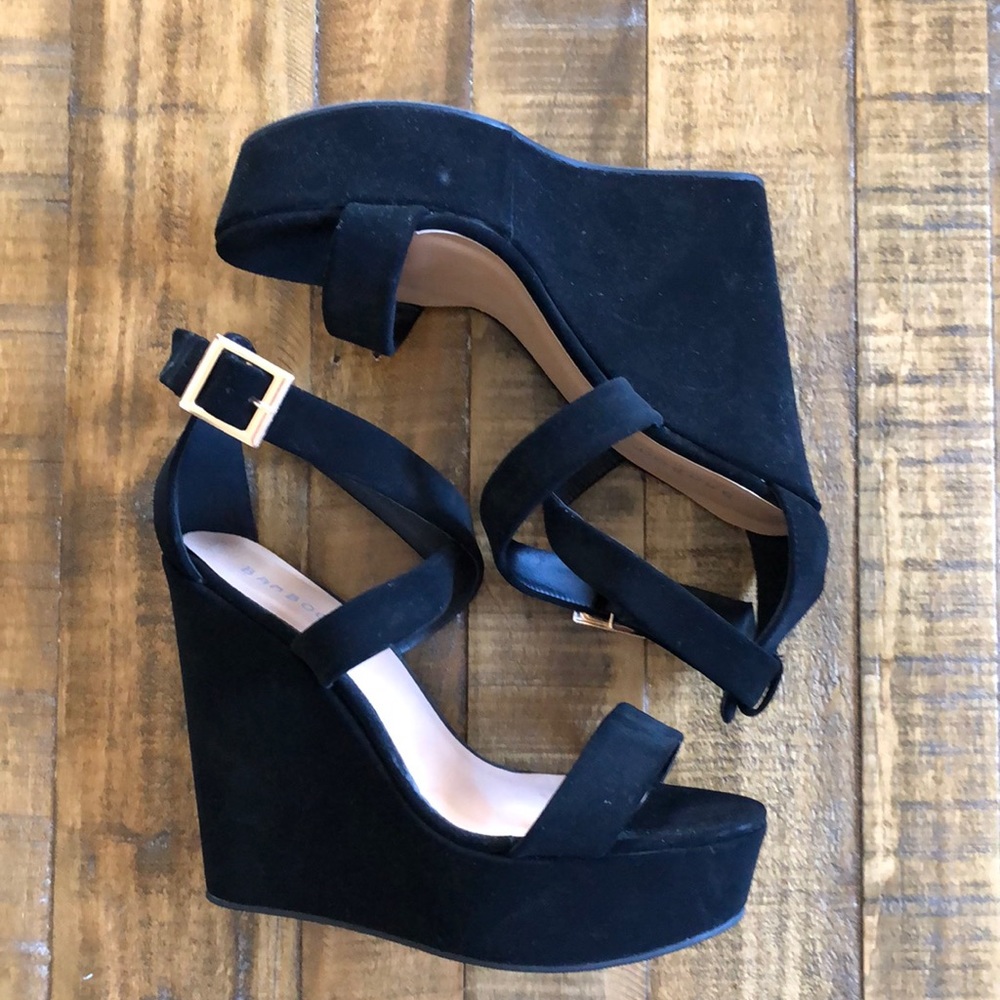 Black Microsuede Wedges